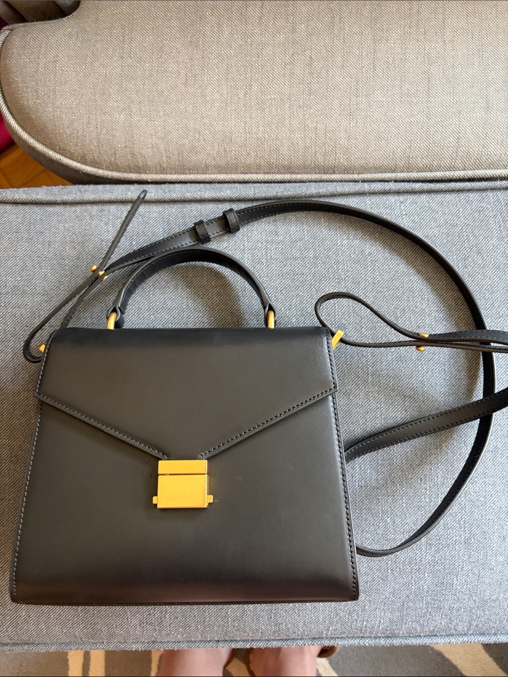 Quince Black Leather Top-Handle Crossbody Bag with Gold Hardware - Picture 2 of 7